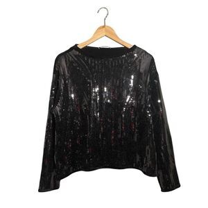 Gallery Sequin Chenille Sweater‎ Women’s Large Long Sleeve Black NWT
